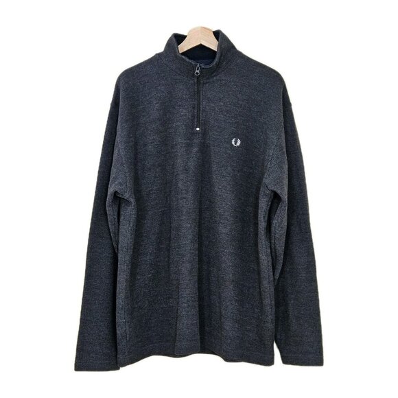 Fred Perry Polo Sweater Mens XL Gray LS 1/4 Zip Mock Neck Classic Cottagecore - Picture 1 of 15